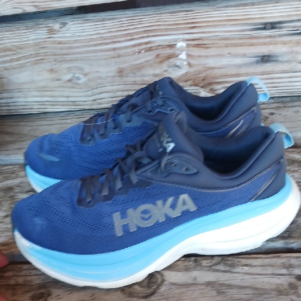 Hoka Bondi 8 Blue and Black Athletic Shoes with Maximalist Cushioning - Picture 11 of 15